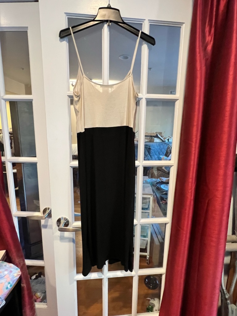 Mango Two-Tone Cream and Black Slip Midi Dress
